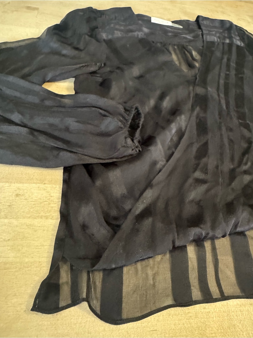 Ramy Brook Black Sheer Striped Surplice Blouse - Picture 4 of 7